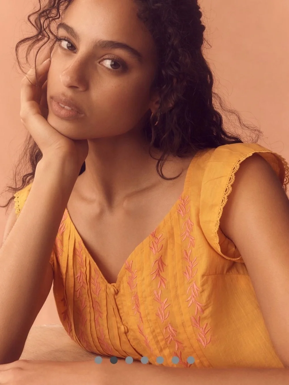 Women’s Yellow Embroidered Flutter Sleeve Top